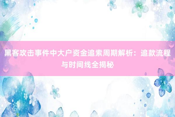 黑客攻击事件中大户资金追索周期解析：追款流程与时间线全揭秘